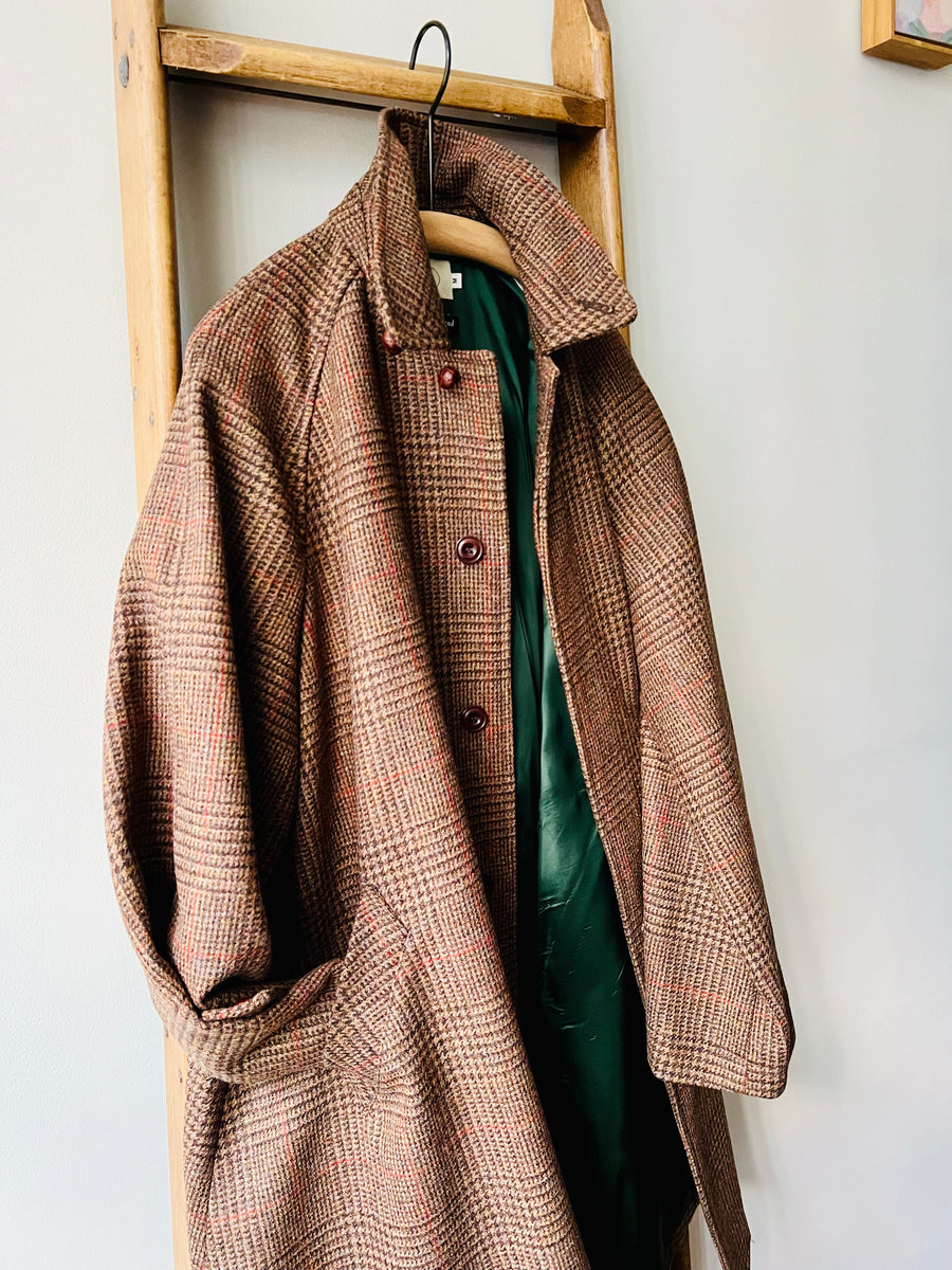 Sporting Tweed Balmacaan Coat / Brown Check