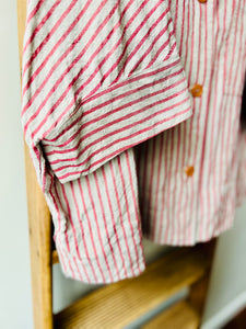 Open Collar Linen Top / Red Stripe