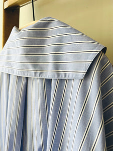 Open Collar Cotton Top / Blue Stripe