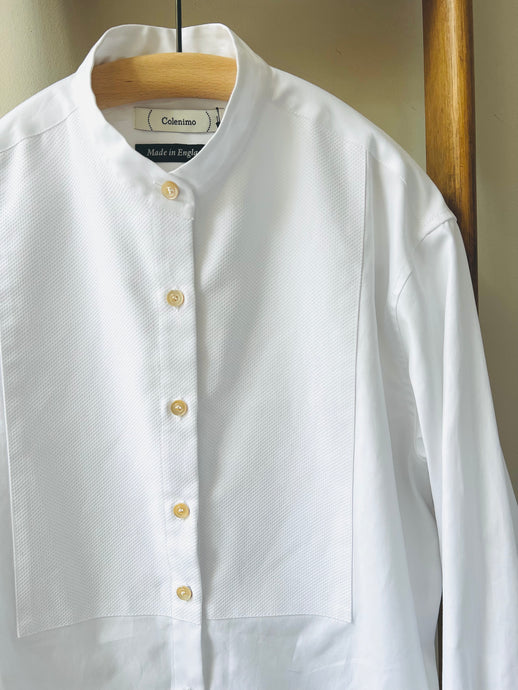 Band Collar Bib Shirt / White