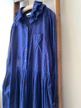 Cotton Dots Ruffle Collar Dress / Blue