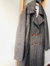 Shetland Wool Long Pea-Coat / Brown Herringbone