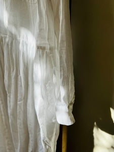 Irish Linen Double Rufflle Collar Dress / White