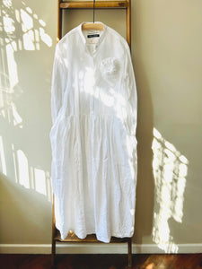 Irish Linen Double Rufflle Collar Dress / White