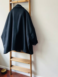 Wool Duffle Poncho Coat / Black