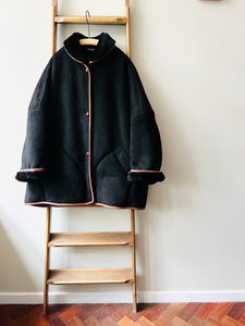 Sheepskin Poncho Coat / Black Suede
