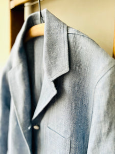 Irish Linen Workers Jacket / Herringbone Saxe Blue