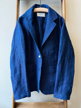 Irish Linen Workers Jacket / Herringbone Blue