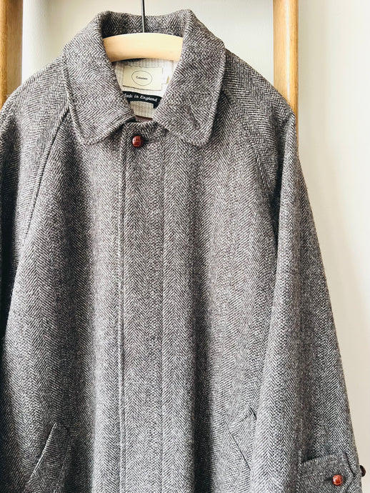 Shetland Wool Balmacaan Coat / Herringbone
