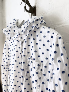Cut Jacquard Dots Cotton Dress / Blue Dots
